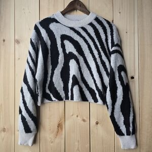 Aritzia TNA Utica Cropped Mohair Blend Zebra Print Sweater Womens Medium